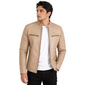 Veste en cuir décontractée pour homme avec coutures robustes, doublure douce, poches pratiques et finition soignée, idéale pour les matins et les soirées fraîches. - Product Image 1