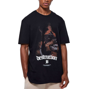 Camiseta Negra para Hombre con Estampado de Rottweiler, Logotipo Destructivo, Estilo Urbano, Corte Regular, Manga Corta, Cuello Redondo, Jersey de Algodón - Product Image 1