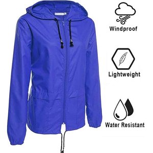 Lightweight Coated Waterproof Hooded Rain <b>Jacket</b> with Zipper Thin <b>Packable</b> Windproof for Spring Hiking Travel Outdoor - Product Image 3