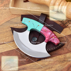 Couteau Ulu artisanal avec étui en cuir, lame incurvée traditionnelle, couteau de cuisine, couteau de boucher, couteau de cuisine en plein air, directement de l'usine - Product Image 5