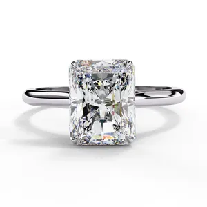 Anillo Solitario de Diamante Cultivado en Laboratorio con Corte Radiante de 3ct, con Cuatro Puntas y Borde de Cuchilla, Joyería de Compromiso y Nupcial de Oro Personalizada - Product Image 3