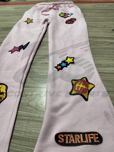 Pantalon de survêtement évasé pour femme, logo personnalisé, haute qualité, imprimé sérigraphié et patchwork, style streetwear - Product Image 2