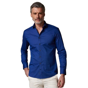 Chemise d'été décontractée pour homme en coton 100% de haute qualité, coupe ajustée, manches longues, teinte unie, personnalisable, infroissable - Product Image 1