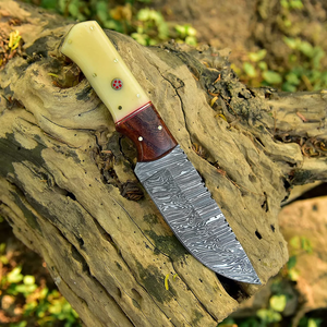 Cuchillo de desollar de grado industrial Damascus con mango de madera de palisandro, hoja recta de punta caída, personalizable OEM/ODM - Product Image 5