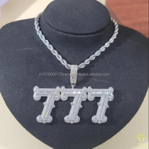 Luxury Moissanite Diamond " <b>777</b> " Number Pendant <b>Necklace</b> Silver Hip Hop Jewelry Wholesale Supply - Product Image 1