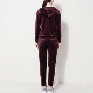 Ensemble en velours avec strass pour l'hiver, pantalon droit long et haut à capuche à manches longues pour femme - Product Image 2