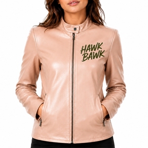 Women <b>Leather</b> <b>Jacket</b> Modern Slim Fit Sleeve Zipper Front Logo Print Regular Length Autumn Styler <b>Jacket</b> <b>Long</b> Sleeves Side Pocket - Product Image 1