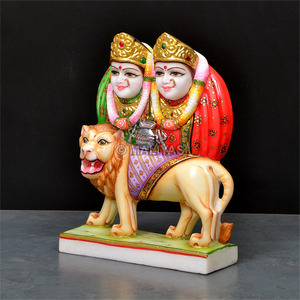 Premium Marble Chamunda Mata Statue - 18 Inch | Handcrafted White Marble Chamunda Devi Murti with Lion | MALIYAS Jaipur - Product Image 3