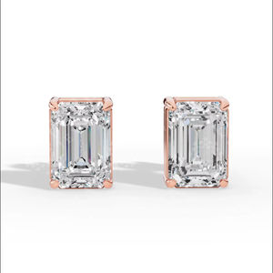 ต่างหูเพชรเม็ดเดี่ยวทรงเหลี่ยมมรกตขัดเงา เพชรเลี้ยงในห้องปฏิบัติการ ทอง 14K เครื่องประดับหรูหรา ขายส่ง - Product Image 1