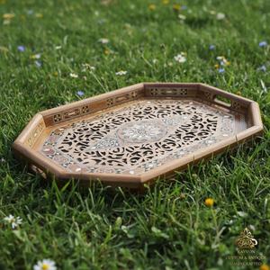 ชุดถาดไม้แปดเหลี่ยมทำมือ – ถาดเสิร์ฟลายโมเสกฝังมุก - Product Image 6