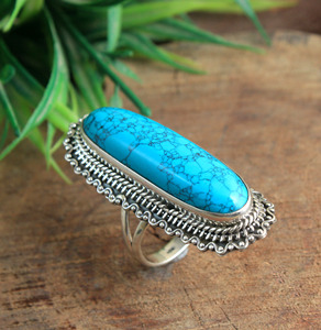 Natural <b>Turquoise</b> <b>Ring</b> 925 Sterling Silver Handmade Long Oval <b>Turquoise</b> Statement <b>Ring</b> Vintage Boho Gemstone Jewelry - Product Image 3