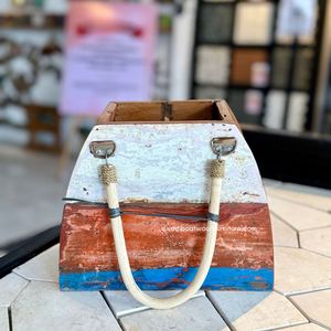 Jardinières / Sacs à fleurs en bois de bateau recyclé couleur naturelle pour la maison, le jardin et l'extérieur, décoration, pot de fleurs pyramidal en rotin/Mendong, petit modèle - Product Image 3