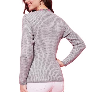 Women's V-Neck Floral Embroidery Knit <b>Cardigan</b> Full Sleeve Casual <b>Spring</b> 100% Acrylic Hand Knitted Open Stitch Sweater - Product Image 4