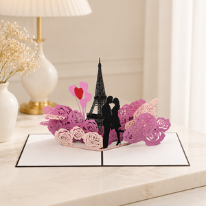 Tarjeta Pop-Up 3D al por Mayor con Temática de Amor, Diseño Floral de Pareja en la Torre Eiffel, Tarjeta de Felicitación Hecha a Mano para el Día de San Valentín, Arte de Recorte de Papel - Product Image 1