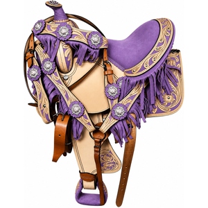 Selle de cheval western en cuir véritable sur mesure, équipement d'équitation de cowboy haut de gamme avec outillage décoratif, franges et étriers, vente en gros OEM - Product Image 4