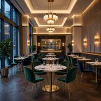Table de Salle à Manger Ronde de Luxe Moderne Dorée, en Pierre Frittée Effet Marbre, pour Café, Bistro, Bar et Restaurant