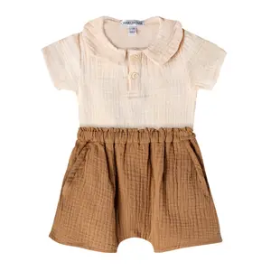 New Arrival Spring Summer Autumn Outfit Baby Girl Clothes Set 2 Pieces  Beige Short Sleeves Shirt  Brown Short Pants - Zane Set