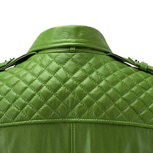 Chaqueta de Motociclista de Cuero Verde para Hombre, Corte Ajustado, Cierre de Cremallera, Cuello Camisero, Manga Regular, Resistente al Viento, Estilo Otoñal - Product Image 2