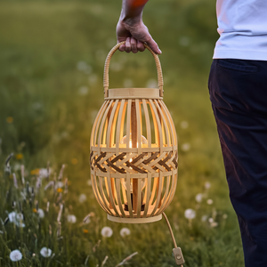 Lanterne en bambou et rotin naturel faite à la main, lanterne décorative tissée, lanterne naturelle écologique pour la maison, le jardin, le mariage, l'extérieur - Product Image 4