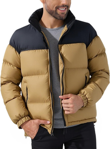 Chaqueta Acolchada para Hombre con Bloques de Color, Cuello Alto, Cierre de Cremallera, Cortavientos, Abrigo Grueso de Poliéster para Invierno Casual - Product Image 4