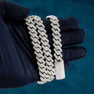 Collar Cubano con Incrustaciones de Moissanita para Hombre, Plata de Ley 925, Chapado en Oro Blanco, Joyería de Lujo Estilo Hip Hop - Product Image 1