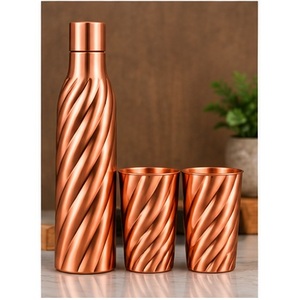 Ensemble de bouteilles d'eau en cuivre faites à la main, design chinois traditionnel, utilisation portable en voyage avec couvercles, cadeaux d'affaires - Product Image 5