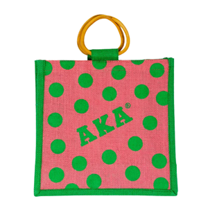 Bolsa de Yute Mini con Puntos Rosas y Verdes, Asas de Madera Natural, Bolsa de Regalo Reutilizable, Bolsa de Compras, Bolsa de Moda - Product Image 3