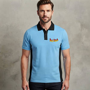 สินค้ามาใหม่ 2026 TERZO SPORTS เสื้อเชิ้ตแขนสั้นผู้ชายสีฟ้าอ่อนแต่งขอบสีตัดกัน โลโก้รูปเปลวไฟ คอปก ระบายอากาศได้ดี ทรงปกติ - Product Image 1