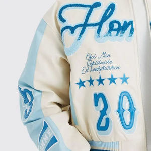 Graffiti Wool <b>Winter</b> High Street Men's Varsity <b>Jacket</b> Custom Concise Style Boxy Chenille Embroidery <b>Leather</b> Sleeves - Product Image 5