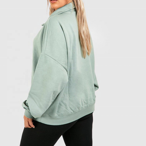 Women's Plus Size Oversized Cotton <b>Sweatshirt</b> Half Zipper Crew Neck Pullover Custom Embroidery Logo Washed Autumn Summer - Product Image 1