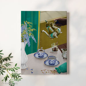 Impression sur toile pour cuisine, illustration élégante d'un nature morte avec thé en train de couler, décoration murale moderne pour cuisine - Product Image 1