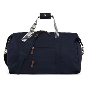 Yellow Canvas <b>Duffel</b> <b>Bag</b> with Striped Handles Zipper Closure Large Capacity Travel Weekender <b>Bag</b> - Product Image 6