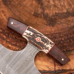 Cuchillo Ulu de Acero de Damasco Forjado a Mano y Hecho a Medida - Mango de Madera y Hueso, Funda de Cuero, Cuchillo de Cocina OEM ODM DIY - Product Image 4