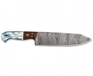 Handcrafted Damascus Steel Kitchen Chef Knife Blue White Marbled Resin <b>Wood</b> Handle <b>Slicing</b> Knife - Product Image 5