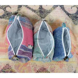Handmade Casual kantha patchwork design Tassel Pattern Kantha Pouch Set Artisan Eco-Friendly Cotton Cosmetic Zipper Soft pouch - Product Image 5
