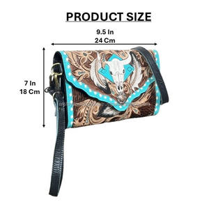 Sac bandoulière mini en cuir de vachette fait main, style vintage, motif crâne et floral, pochette de créateur pour femme – Collection Mars 2026 - Product Image 2