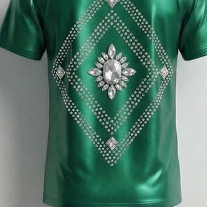 เสื้อยืดผู้ชายแบบโอเวอร์ไซส์ ประดับคริสตัลสีเงินหรูหรา สไตล์สตรีทแวร์ - Product Image 3
