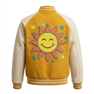 เสื้อแจ็คเก็ตวาร์ซิตี้สีเหลืองทรงครีสเซนท์ ยูนิเซ็กส์ สไตล์พรีปปี้ ปกคอพับ ทรงปกติ ผ้าฝ้ายเนื้อเดียว สีพื้น ปิดด้วยซิป - Product Image 2