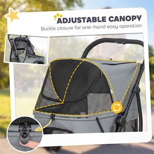 Passeggino a 3 ruote per cani di taglia media, facile da piegare con un clic, finestra in rete, cuscino lavabile, grigio - Product Image 6
