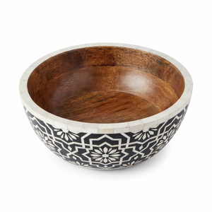 Hand-Carved <b>Mango</b> <b>Wood</b> <b>Bowl</b> With Bone Inlay Geometric Moroccan Pattern Decorative Serving <b>Bowl</b> For Home Decor & Fine Dining - Product Image 1