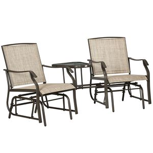 2-Seater <b>Outdoor</b> Patio Glider <b>Chair</b> with Coffee Table Breathable Sling Backyard Garden Loveseat <b>Stackable</b> - Product Image 1