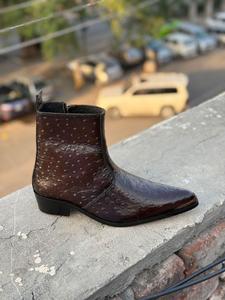 Premium Women's Leather Cowboy Boots ZIP Anti-Slip Sole Ostrich Print Western Ankle Boots Sheepskin Lining All Seasons - Product Image 2