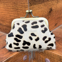 Mini porte-monnaie imprimé animal pour femmes en cuir véritable Petite pochette à clip Mode en cuir véritable Petit portefeuille à clip avec boucle