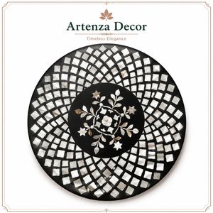 Bandeja Decorativa Redonda Artenza Decor con Incrustaciones de Madreperla, Diseño Floral Geométrico Contemporáneo, Plato para Servir en la Mesa de la Sala de Estar - Product Image 1