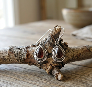 925 Sterling Silver Garnet Teardrop <b>Dangle</b> <b>Earrings</b> Vintage Boho Handmade Women Jewelry Rose <b>Gold</b> Yellow <b>Gold</b> Plated <b>Earring</b> her - Product Image 3