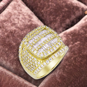 Bague de fiançailles unisexe en argent massif 925 plaqué or avec moissanite taille baguette ronde, sertie à griffes, style hip-hop - Product Image 4