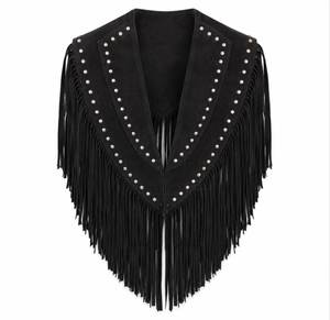 Black Leather Fringe Shawl Scarf with Rhinestone Studs Velvet Textured Wrap for Women Long Winter Breathable Windproof Durable - Product Image 5