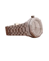 Montre-bracelet en acier inoxydable à quartz, entièrement sertie de moissanite taille ronde, style Hip Hop Rapper, montre de luxe pour cadeau