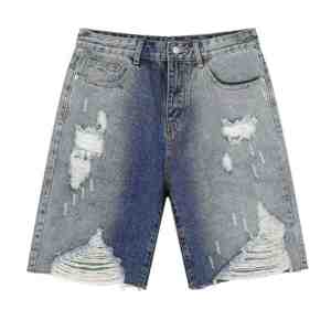 Shorts de Mezclilla Casuales de Alta Calidad para Hombre, Diseño Personalizado, Estilo Urbano, Desgastado, con Ribetes, Transpirables y de Secado Rápido - Product Image 1