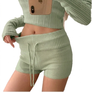 Shorts de mezclilla vintage para mujer, lavado a la piedra, cintura baja, con cordón, ribete de volantes, cintura elástica, de ganchillo, casuales de verano, antiexposición - Product Image 3